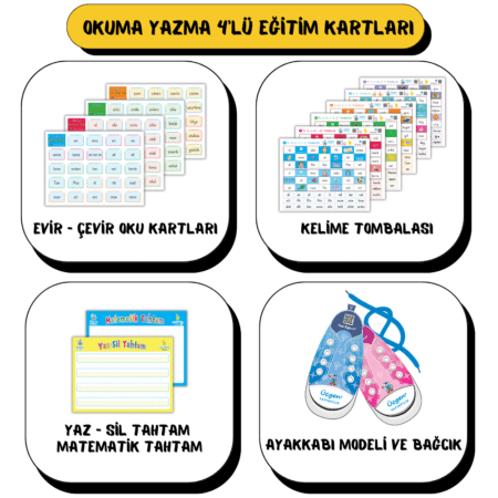 Okuma Yazma 4'lü Eğitim Kartları